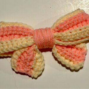 Handmade Light Pink and Light Yellow Crochet Bow